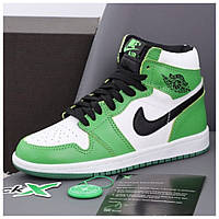 Мужские / женские кроссовки Nike Air Jordan 1 Retro High Green, бело-зелёные кожаные найк аир джордан 1 ретро