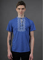 Голубая Вишитая мужская футболка хлопковая короткий рукав, Мужская одежда с вышивкой, 3XL