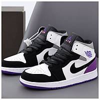 Мужские / женские кроссовки Nike Air Jordan 1 Retro Mid Black Violet White, кроссовки найк аир джордан 1 High