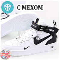 Мужские / женские зимние кроссовки Nike Air Force 1 Mid 07 Winter White High белые кожаные найк аир форс 1 мид