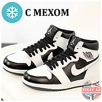 Женские зимние кроссовки Nike Air Jordan 1 Retro Winter High Black White (Мех), кожаные найк джордан