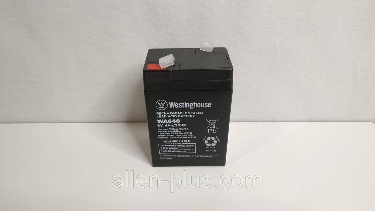 Акумулятор олив'яно-кислотний Westinghouse WA640, 6V/4A, фото 1