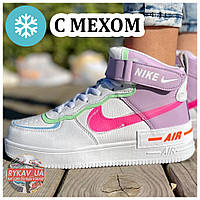 Женские зимние кроссовки Nike Air Force 1 Mid 07 Shadow Winter White High, белые кожаные найк аир форс мид