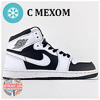 Мужские / женские зимние кроссовки Nike Air Jordan 1 White Black Retro High (Мех) черно-белые найк аир джордан