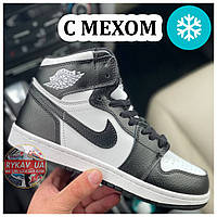 Женские зимние кроссовки Nike Air Jordan 1 Retro High (Мех), черно-белые кожаные найк аир джордан