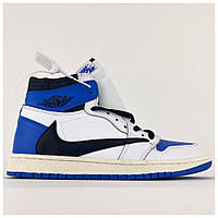 Мужские кроссовки Nike Air Jordan 1 White Blue Retro High, кожаные кроссовки найк аир джордан 1 ретро хай