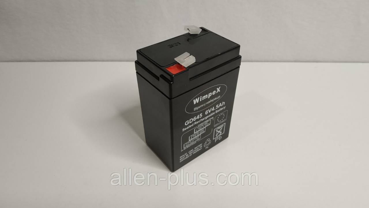 Акумулятор олив'яно-кислотний Wimpex GD645, 6V/4.5A