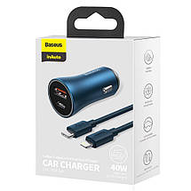 Зарядка в прикурювачі для айфона USB Type-C 40 Вт блакитна Baseus Golden Contactor Pro TZCCJD-03, фото 5