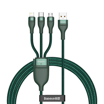 Кабель для телефона Type-C Micro Lightning 1.2 м 5 А 66 Вт 480 Мб/с зелений Baseus CA1T3-06, фото 1