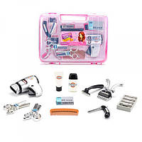 Детский игровой набор парикмахера 80073A, фен, ножницы, расческа, триммер, бритва, 2 цвета, в чемодане