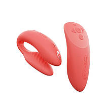 Смарт-вібратор для пар We-Vibe Chorus Crave Coral, сенсорне керування вібраціями стискання пульта, фото 3