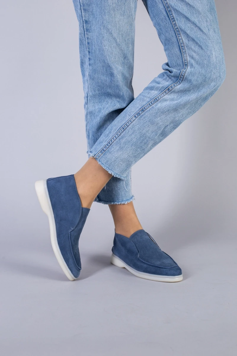 Жіночі демісезонні лофери ShoesBand Джинсові натуральні замшеві на широку стопу всередині шкірпідкладка 40 (26,5 см) (S66051-1)