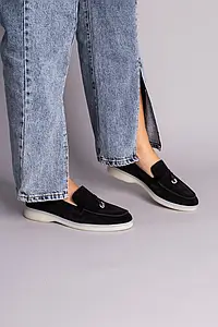 Жіночі демісезонні лофери ShoesBand Чорні натуральні замшеві на вузьку/середню стопу всередині шкірпідкладка 40 (26,5 см)