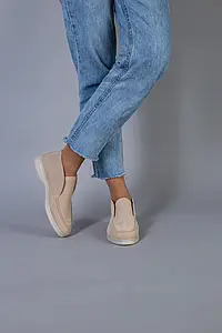 Жіночі демісезонні лофери ShoesBand Пісочні натуральні замшеві на широку стопу всередині шкірпідкладка 40 (26,5 см) (S66051-2)