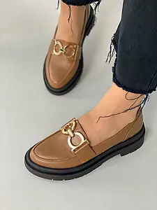 Жіночі демісезонні лофери ShoesBand Руді на чорній підошві натуральні шкіряні всередині шкірпідкладка 38 (24,5-25 см) (S99061)