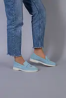 Женские демисезонные лоферы ShoesBand Голубые натуральные замшевые на узкую/среднюю стопу внутри кожподкладка