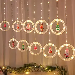 Гірлянда штора від мережі, 3м "Кільця з фігурками" 110LED, Теплий білий / Світлодіодна новорічна гірлянда