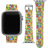 Ремешок для часов Apple Watch из экокожи 38/40/41/42/44/45 мм (Милые, Каваи, Попугаи, Неразлучники, Птичка,