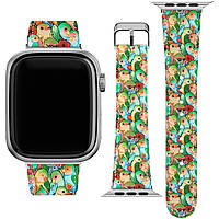 Ремешок для часов Apple Watch из экокожи 38/40/41/42/44/45 мм (Милые, Каваи, Ботанские попугаи, Неразлучники,