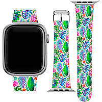 Ремешок для часов Apple Watch из экокожи 38/40/41/42/44/45 мм (Тропический, Банановые листья, Экзотические,