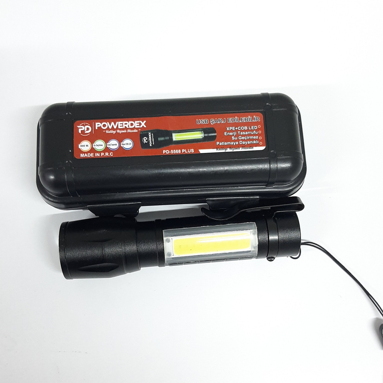 Ліхтарик ручний металевий на акумуляторі Powerdex pd-5568 зі шнурком і кліпсою в чорному кейсі