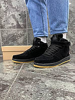 Стилли мужские зимние черные кроссовки на шнурках. Утепленные мужские замшевые кроссы на меху