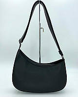 Женская сумка-багет полукруглая черная из экокожи,клатч на плечо «Бланка» черная