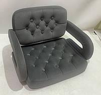 Крісло Gor BK-Base сірий велюр із підлокітниками, на чорній опорі-бліні, поворотне з регулюванням висоти, фото 4