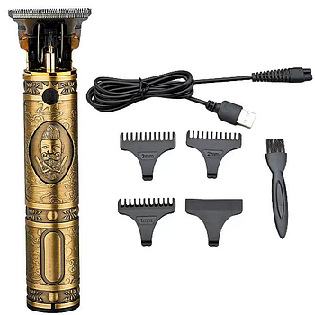 Акумуляторна машинка для стрижки волосся, вусів та бороди VGR 085 + 3 насадки, Золото / Окантувальний тример