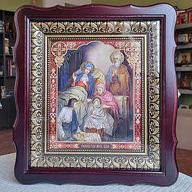 Аналойна ікона Різдво Христове в темному дерев'яному кіоті, розмір кіота 31*35, сюжет 20*24, 26 сюжетів.