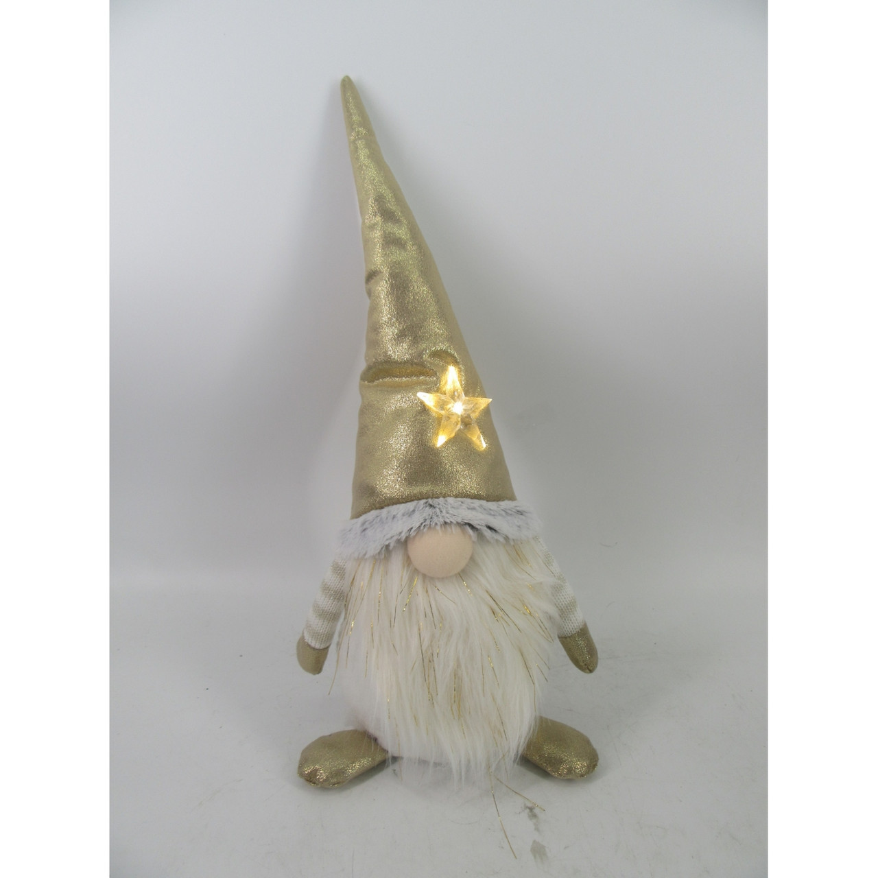 Новорічна м'яка іграшка Novogod'ko "Гном" у золотому ковпаку, 44 см, LED зірка