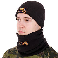 Шапка флисовая и баф зимняя теплая тактическая шапка хомут 2 в1 Tactical 5.11 Черный ZK-0312