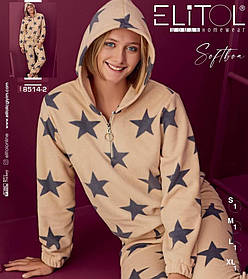 Жіноча піжама/костюм ELITOL колір піщаний, зірка — сіра