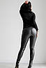 Лосини жіночі утеплені екошкіра на хутрі без кишень колір чорний, фото 4