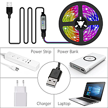 Світлодіодна LED стрічка 5 метрів USB / Bluetooth / APP / Powerbank / 5В / RGB, фото 3