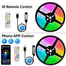 Світлодіодна LED стрічка 5 метрів USB / Bluetooth / APP / Powerbank / 5В / RGB, фото 4