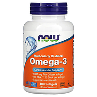 Рыбий жир с молекулярной дистилляцией Омега-3 Now Foods (Omega-3) 100 капсул, США