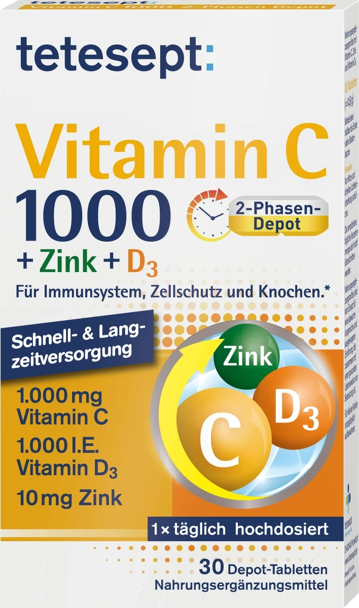 Біологічно активна добавка tetesept Vitamin C + Zink + D3, 30 шт