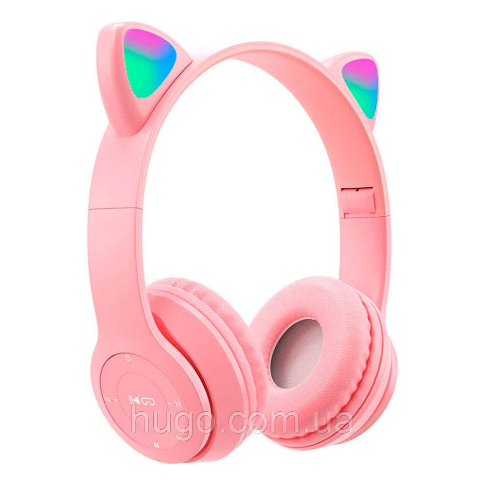 Бездротові Bluetooth навушники з котячими вушками та підсвічуванням Cat Miu Star P47 Рожеві / Дитячі навушники