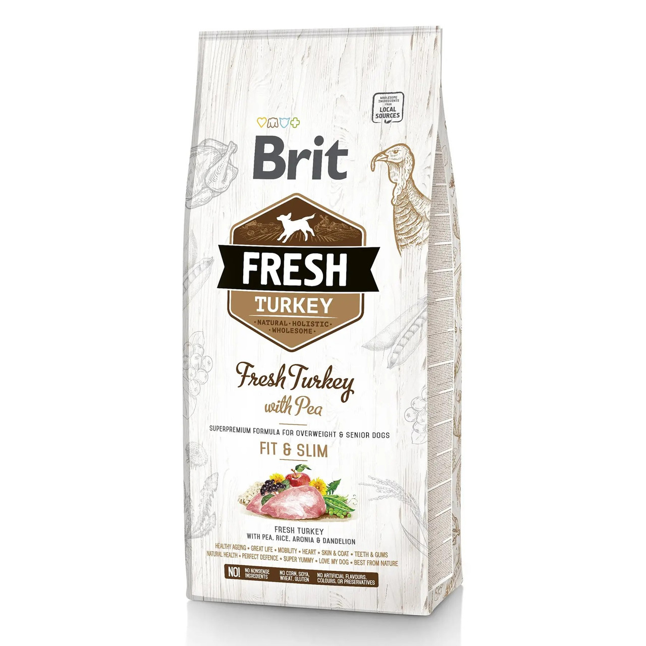 Сухий корм для собак із зайвою вагою Brit Fresh Turkey Pea Adult Fit & Slim (індичка) 12 кг