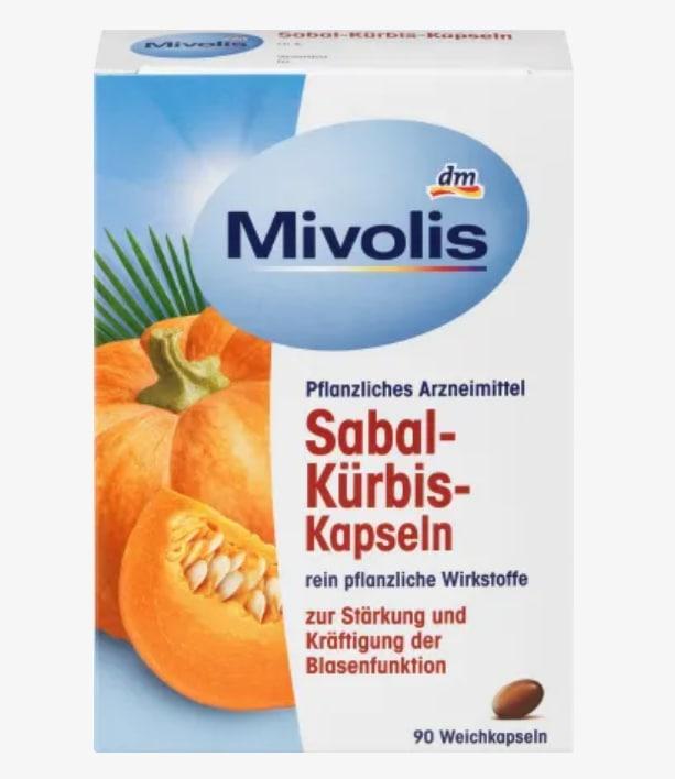 Вітаміни Міволіс Гарбузові капсули і плодів Сабаль (пальметто), 90 шт Mivolis Sabal-Kürbis-Kapseln, 90 St, фото 1