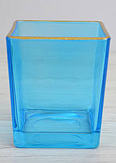Ваза скляна декоративна Квадрат блакитна 10*10 см