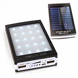 Портативна батарея Smart Power Bank 10000 12000 mAh на сонячній батареї з Led-ліхтариком чорна solar charger, фото 2