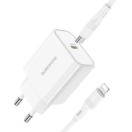 Зарядний пристрій (зарядка) для телефону Borofone BA57A Type-C + кабель Lightning 20W Білий (BA57AC), фото 1