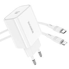 Зарядний пристрій (зарядка) для телефону Borofone BA57A Type-C + кабель Lightning 20W Білий (BA57AC), фото 6