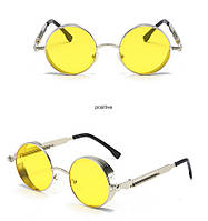 Солнцезащитные очки тишейды с шорами круглые линзы винтаж готические Стимпанк Steampunk Ретро жёлтые серебро