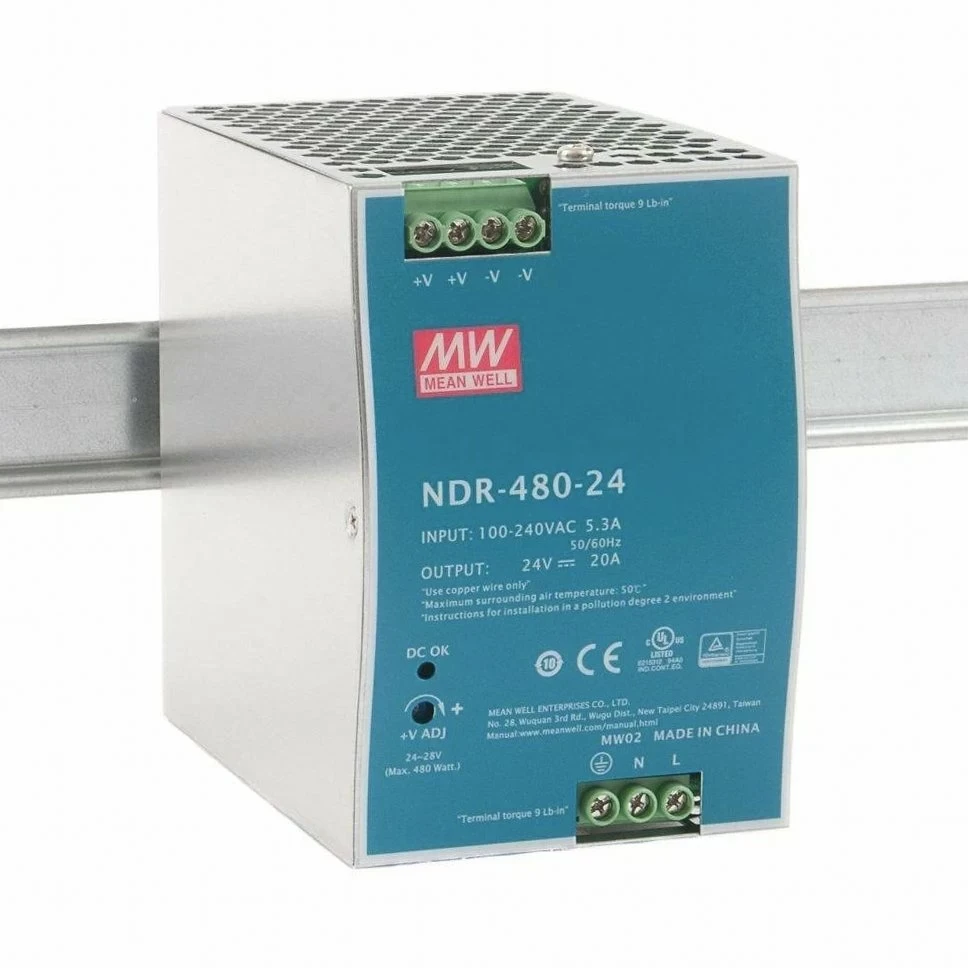 Блок питания на DIN-рейку Mean Well 480W 20A 24V IP20 NDR-480-24 - фото 1 - id-p886712066