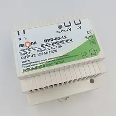 Блок живлення Biom на DIN-рейку TH35/ЕС35 60W 5A 12V IP20 BPD-60-12 21768