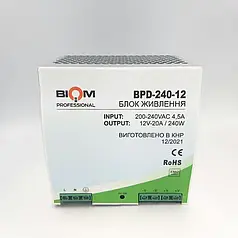 Блок живлення Biom на DIN-рейку TH35/ЕС35 240W 20A 12 V IP20 BPD-240-12 21773