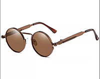 Сонцезахисні окуляри круглі лінзи вінтаж готичні Стипанк Steampunk Ретро UV400 унісекс коричневі